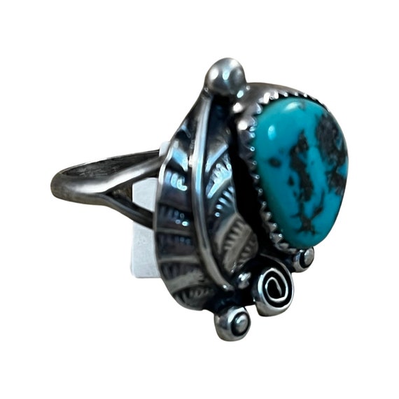 Vintage Turquoise Ring, Blue Turquoise Leaf Ring,… - image 2