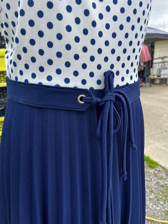 Vintage Blue Polka Dot 60s Large Dress - image 6