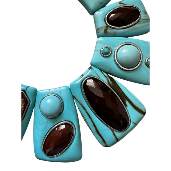 Faux Turquoise and Gemstones Chunky Bib Collar Ne… - image 4