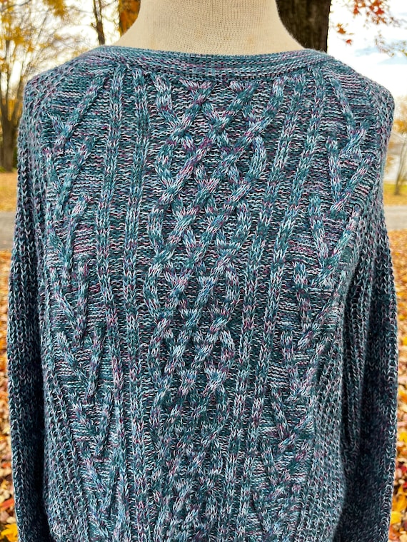 2000s Faded Glory Teal Purple Blue Knit Sweater S… - image 3