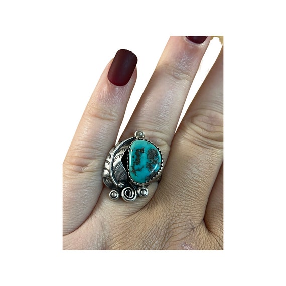 Vintage Turquoise Ring, Blue Turquoise Leaf Ring,… - image 9