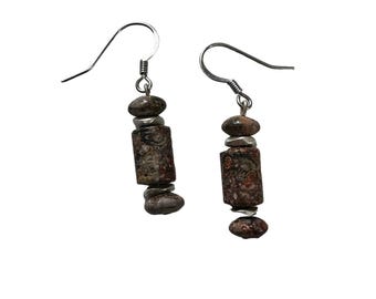 Jasper Stone Earrings with Pierced Hooks