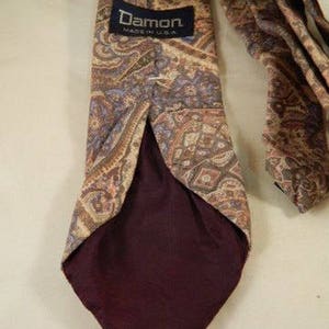 Damon Pastel Paisley Floral Vintage Silk Tie, Italian Silk Tie in Light Blue, Cream, Rose, Lilac Tan Floral Paisley Print, Vintage Tie image 3
