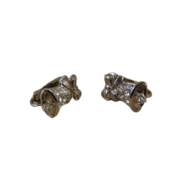 Clear Rhinestone Bell Earrings, Vintage Clear Rhi… - image 2