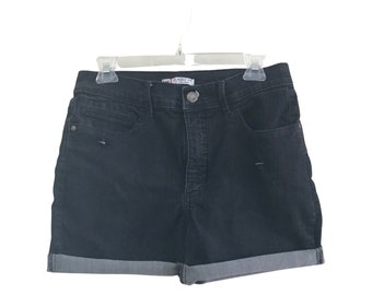 May include: Black denim shorts with a cuffed hem. The shorts have a high waist and a classic fit. The label reads "Classic Fit" in white text.