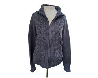 REI wool blend zippered sweater in a soft heathered purple grey, size extra small, small wool sweater, zip up sweater