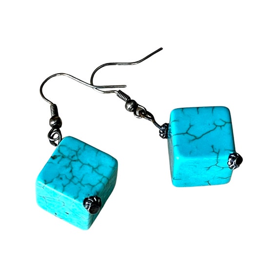 Sterling Silver Blue Turquoise Earrings, Vintage … - image 2