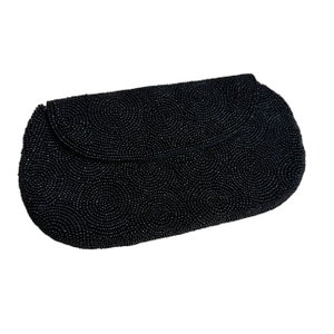 Black Beaded 1950s Vintage Clutch from Japan