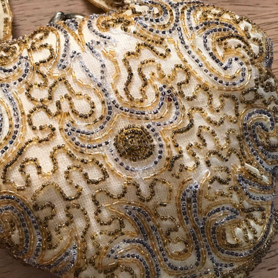 Antique Gold Beaded Clutch Purse, Vintage 1920s H… - image 3