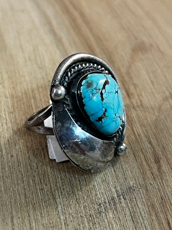 Vintage Turquoise Ring, Blue Turquoise Leaf Ring,… - image 2