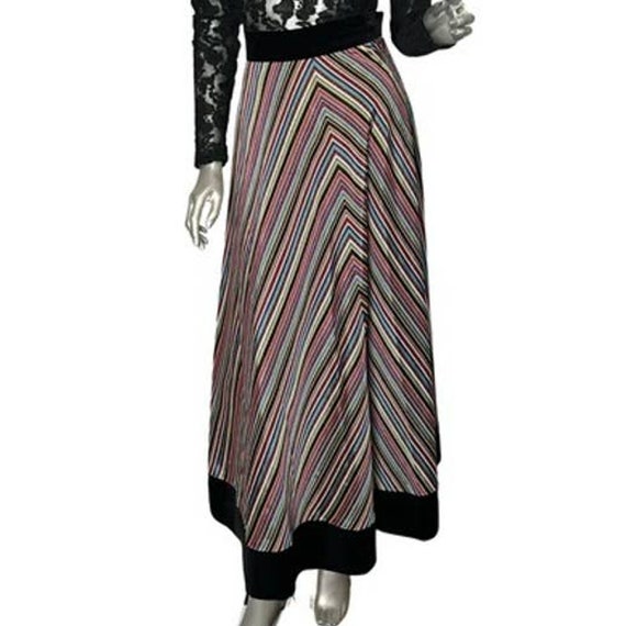 1950s Rainbow Striped and Velvet Skirt Small - image 1