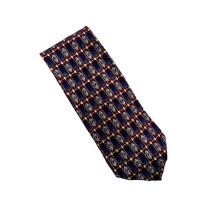 Silk Maroon Tie, Vintage Wide Tie, Roundtree & Yorke Silk Maroon Print Tie, Gold Navy Silver All Silk Necktie, Vintage Silk Tie, Maroon Tie