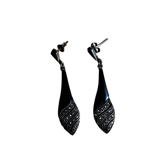 FAS Sterling, Onyx and Marcasite Earrings View 2
