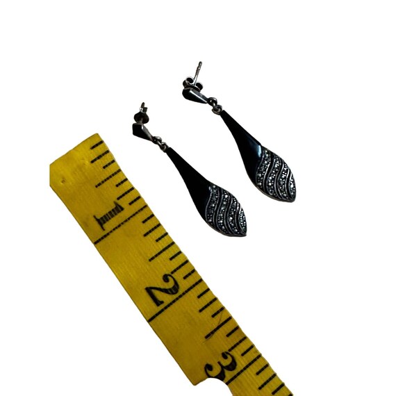 FAS Sterling, Onyx and Marcasite Earrings View 4