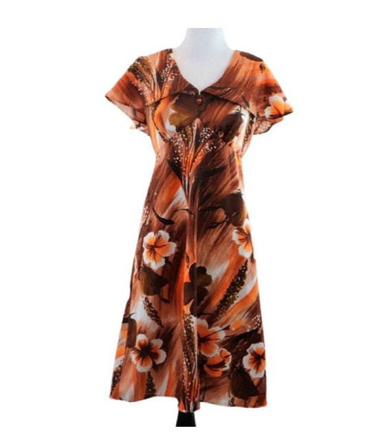 Vintage 1960s Brown and Orange Tropical Hawaiian H