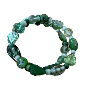 Green Glass Leaf Beads Wrap Bracelet