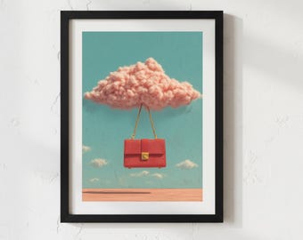Pink Handbag Wall Art, Cute Fashion Art Print, Pastel Bedroom Decor, Pink Blue Wall Art, Whimsical Digital Download
