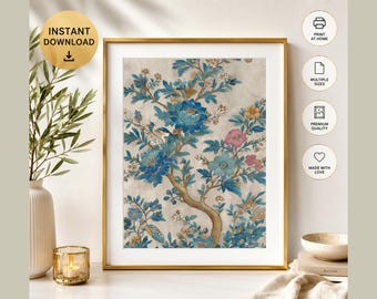 Botanical Wall Art, Vintage Floral Art Print, Colourful Garden Artwork, Boho Maximalist Decor, Digital Download, Indian Art