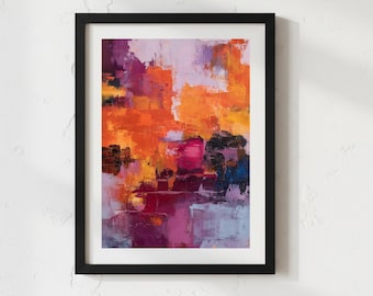 Modern Abstract Autumn Wall Art, Pink Purple Orange Art Print, Fall Decor, Hand Painted Style Abstract Artwork, Digital Download
