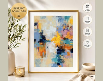 Abstract Wall Art, Digital Download, Colourful Abstract Art Print, Modern Contemporary Wall Decor, Large Abstract Artwork