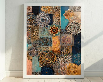 Moroccan Abstract Art, Moroccan Tile Print, Colourful Mosaic Artwork, Boho Decorative Art, Digital Download, Mosaic Art, Geometric Art