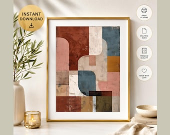 Earthy Geometric Abstract Wall Art, Neutral Autumn Art Print, Warm Brown Terracotta Artwork, Modern Minimalist Decor, Digital Download