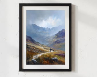 Scottish Highlands Wall Art, Highland Landscape Print, Hikers Fine Art, Scotland Landscape Artwork, Mountain Digital Download