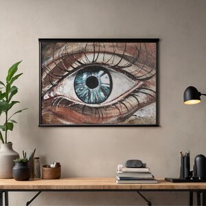 Arte mural hipnótico de ojos azules DESCARGA DIGITAL / Fotografía macro de iris / Decoración mural imprimible / Moderno