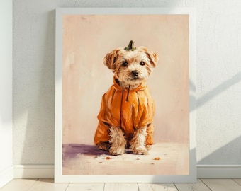 Cute Pumpkin Dog, Halloween Wall Art, Funny Dog Art Print, Halloween Pet Decor, Autumn Dog Artwork, Digital Download