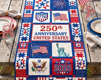 1776 - 2026 Semiquincentennial Table Runner, Patriotic USA Decor, 4th of July Table Runner, 250 Years Dining Decor, 250th Anniversary Gift