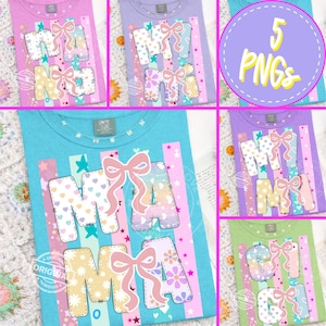 Trendy Mama PNG Bundle, Preppy Nana Bow Patchwork, Floral Gigi Hearts, Coquette Mimi Design