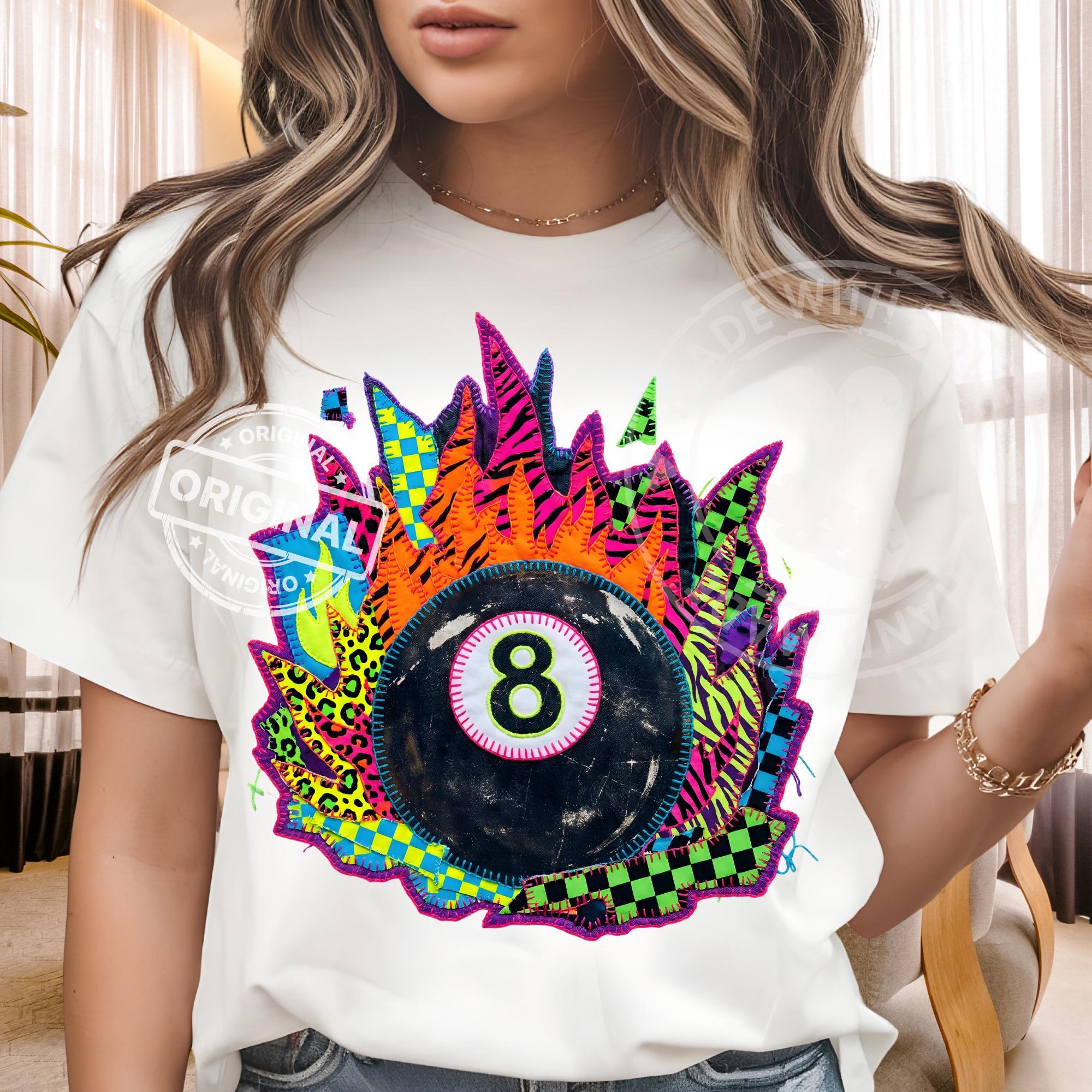 Trendy Patchwork 8 Ball PNG, Retro Neon Grunge Checkerboard Leopard ...
