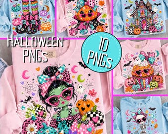 Paquete de imágenes PNG de Halloween, Colección de imágenes prediseñadas de sublimación de acuarela de moda, coqueta y elegante