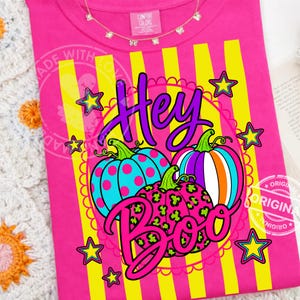 Neon Hey Boo-pumpor Halloween PNG, Retro Preppy Sublimeringsdesign, Höstrandig Tröjöverföring