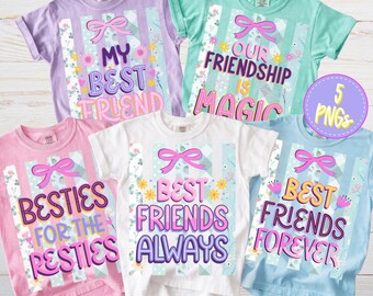 Best Friends PNG Bundle, Girly Kids Preppy Bow, Matching Friendship Shirt Designs