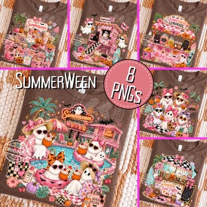 Summerween PNG Bundle, Preppy Ghost, Tropical Halloween Shirt Designs, Pink Spooky Summer Digital Download