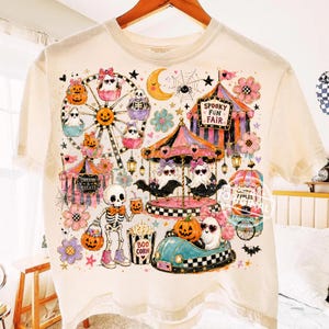 Summerween Spooky Fair PNG, Halloween Carnival Ghost, Pumpkin Carousel, Preppy Girly Shirt Sublimation Design