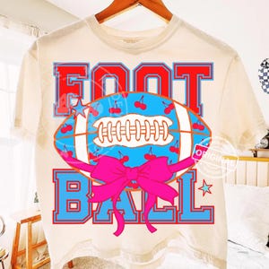 Preppy Football Bow Cherry PNG, Retro Varsity Game Day, Trendy Neon Girly Design Download