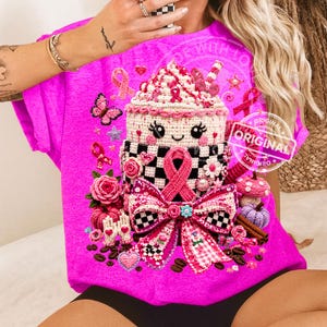 Bröstcancermugg PNG, Rosa bandet, Virkad Coquette Höstmedvetenhetsdesign med sublimering
