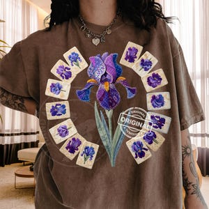 Trendy Patchwork Iris Flower PNG, Quilted Fabric, Floral Cottagecore, Boho Vintage Style Design