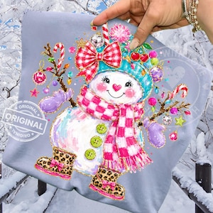 Girly Christmas Snowman PNG, Pink Coquette Bow, Leopard Boots Sublimation, Holiday Shirt Design Download image 6