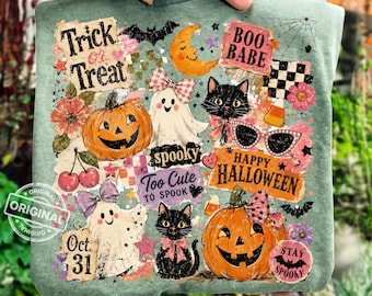Gato fantasma de Halloween femenino PNG, diseño de camiseta de sublimación de collage retro espeluznante, descarga de imágenes prediseñadas