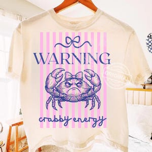 Preppy Crabby Energy, Summer PNG, Coastal Girly Bow, Trendy Stripe Graphic Design, Instant Download