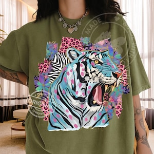Trendy Colorful Tiger PNG Design, Girly Boho Wild Animal Print, Preppy Artwork Digital Download