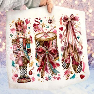 Nussknacker-Ballett-Weihnachts-PNG, Kokette Schleife, Preppy-Hausschuhe-Patchwork-Weihnachts-Sublimationsdesign zum Download