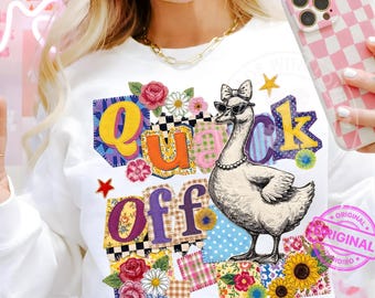 Trendy Sassy Goose Patchwork PNG, Vintage Floral Quilted Coquette Summer Shirt Design Download