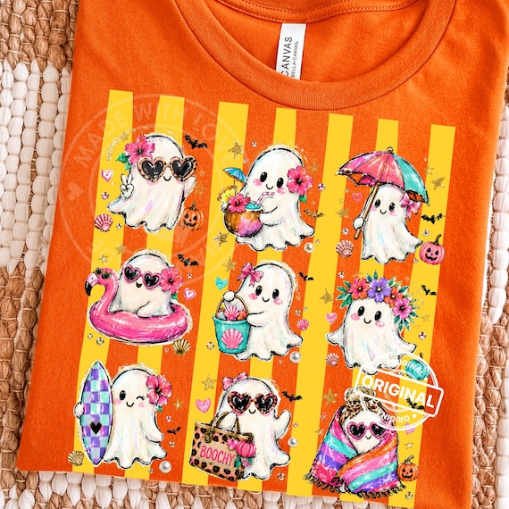 Beach Ghost PNG, Summerween Halloween Sublimation Design, Preppy Stripe, Coquette Tropical Shirt Transfer Art