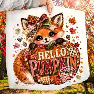 Hej pumpa räv PNG, preppy höst sublimeringsdesign, flickig boutique maximalist höst clipart skjorta