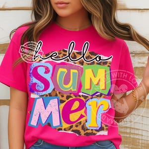 Hello Summer Retro Collage PNG, Bright Preppy Leopard Patchwork, Sublimation Shirt Design Graphic