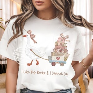 Camisetas acogedoras para amantes de los libros con estilo preppy Goose PNG, patchwork cottagecore, diseño de lectura, regalo imagen 6